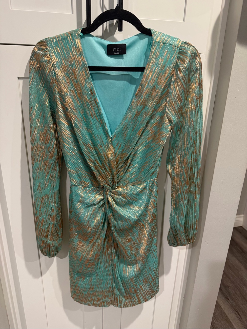 VICI Teal Dress with Metallic Gold Accents